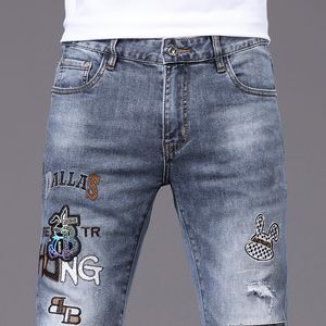 Herr jeans v￥r sommar tunt smal fit europeisk amerikansk avancerade m￤rke sm￥ raka dubbla f byxor kf7525-3