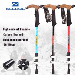 Trekking Poles Treking Pole Ultralight Carbon Fiber 3 Section Alpenstocks Tungsten Steel Tip Mountain Climbing Stick Hiking Walking Stick J230224