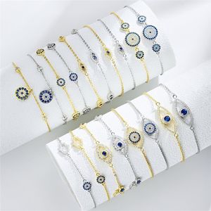 s925 Sterling Silver Love Evil Eye Armband Designer för Kvinna 18K Guld Blå 5A Cubic Zirconia Charm Smycken Kedjor Diamant Lyx Dam Armband Kedja Presentask