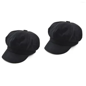 BERETS 2PCS女子フランスのベレー帽子sboy Cabbie Cloche Woolen Painter Vidor Hats for Autum Winter（Black）