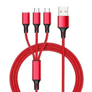 1.2M 3 in 1 Charging Cables For HuaWei LG Samsung Note20 S20 Micro USB Type C With Metal Head Plug opp bag