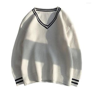 Herrenpullover, Herrenpullover, federnd, lange Ärmel, Preppy-Stil, gestreift, Textur, warm halten, Kontrastfarben, V-Ausschnitt, Winterkleidung