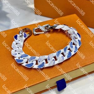Designer Classic Bamboo Chain Style Cuban Tempered Bracelet 21cm Presbyopia Blue Sky White Cloud Couple Men's and Women's Styles whit box