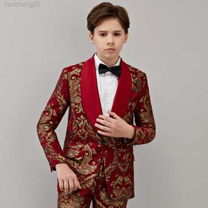 Kleidungssets Jungen kommen Babyanzüge Kinder Hochzeit für Jungen Blazer Kinder Abschlussball Formelle Kleidung Abendkleider 2 Stück Weinrot Jacquard Revers W0224