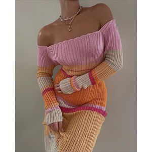 Casual Dresses Women Sexy Beach Evening Party Knitted Off Shoulder Long Sleeve Bodycon Summer Y2K Maxi Dress 230224