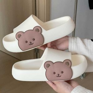 Pantofole 2023 New Cute Bear Pattern Donna 4cm Suola spessa Piattaforma Uomo Summer Leisure Open Toe Slides Sandali Coppia Scarpe da donna Y2302