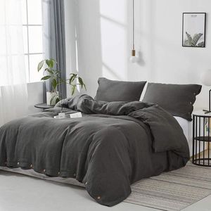 Bedding Sets Simple&Opulence Linen Set 3Pcs Natural Flax Breathable King Size With Coconut Button Pillowcase Duvet Cover Sheet