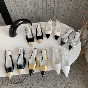 Sandals Pointed Toe Women Mixed Color Gold Silver White Back Strap Flat Round Low Heels 2022 Arrivals Dress Shoes 230224