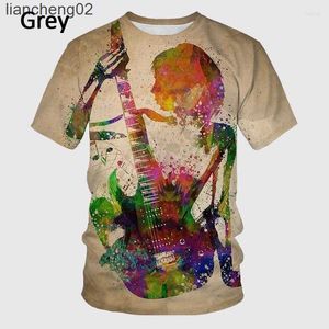 Мужские футболки мужские футболки T 2023 Лето 3D-футболка мужчины и женщина ретро-гитарист-гитарист-печата