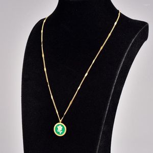 Chains 5pcs/Vintage Small Daisy Flowers Dark Green Drip Oil Round Pendant Necklace For Women Plated 18K Gold Waterproof Jewelry