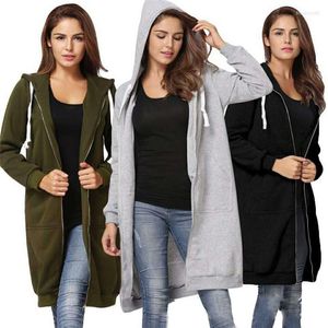 Damen Hoodies 2023 Herbst Casual Frauen Lange Sweatshirt Mantel Zip Up Outer Kapuzenjacke Winter Taschen Outwear Tops