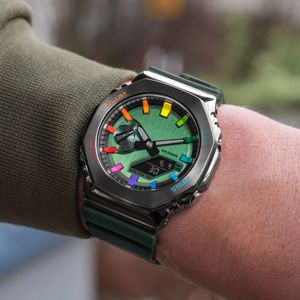 Original Shock Watch 2100 Unisex Digital Quartz GM Watch L￶stagbar monterad LED -legering Waterproof Dial Oak Green Rainbow Series