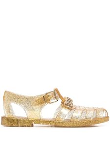 Mens dames mode glitter-detailing jelly sandalen met goudkleurige logo plaque-grootte euro 35-45