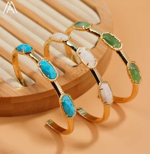 Link Chain Natural Australian Jades White Moonstone Beads Open Cuff Bangle Bracelet For Women Boho Fashion Bracelet Jewelry Gift Dropship G230222
