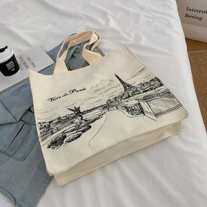 Abendtaschen Abendtaschen Damen Canvas Umhängetasche Paris Eiffelturm Einkaufstaschen Studenten Bücher Taschen Damen Stoff Handtaschen Shopper Dicke Baumwolle Tote Z230703