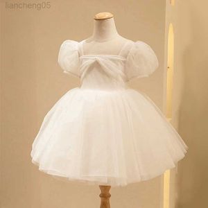 Vestidos de menina 2023 Princess White Dress for Baby Girls Kids Flower Girl Vestres para casamentos Crianças Plain Vintage Ball Gowns para Party W0224