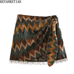 SKIRTS KEYANKETIAN VINTAGE GEOMETRIC IMPRIDA MINI SAIA NOTADO ANOTADO SARONG FRINGED FRING VESTIDOS ZIP CASUAL SKORT MUJER 230224