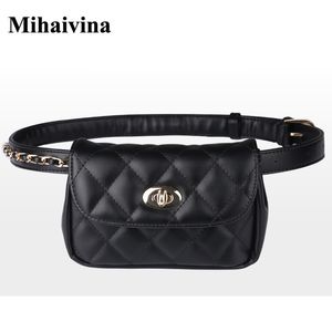 Midjepåsar Mihaivina mode läder i midjan Kvinnor Fanny Chest Bag Pack Femal Plaid Belt Väskor Höft Pengar Telefon Pouch Väskor 230224