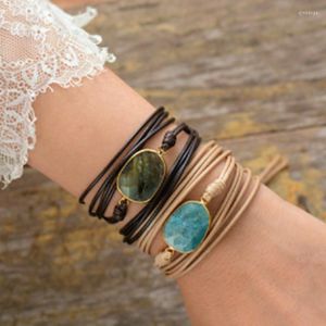 チャームブレスレットハイエンドラップブレスレットナチュラルストーンAmazonite Boho Long Friendsition Statement女性ギフトドロップ2023