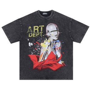 23SSサマーファッションアーティストシンガーティープリントTシャツ洗浄ビンテージメンズプラスサイズファッションストリートカジュアルコットンTシャツ833