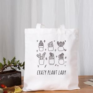Shopping Bags Aesthetic Kawaii Women Tote Bag Cactus Print Shopper White Casual Summer Lady Girl Books