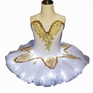Stage Wear White Swan Lake Ballet Dress For Girls 2023 LED Light Tutu Children Fluffy Fluorescent Night Club Clothing Dance Costume