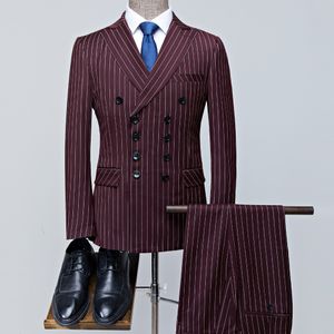 Men s Tracksuits Suits 2 Pieces Vintage Double Breasted Suit Black Red Stripe Terno Slim Fit Large Lapels Wedding Groom Tuxedo Tailcoat Men 230224