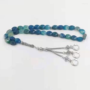 Strand tasbih azul natural ágata stone islâmico homem misbaha bracelete rosário 2023 jóias árabes presentes de moda muçulmana eid adha