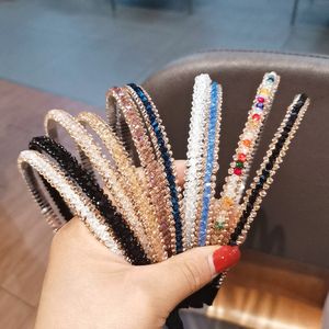 Fashion Ribbon Korea Crystal Headband for Women Rhinestone Hairband Beads Bezel Girls Hair Accessories Simple Headwear 1711
