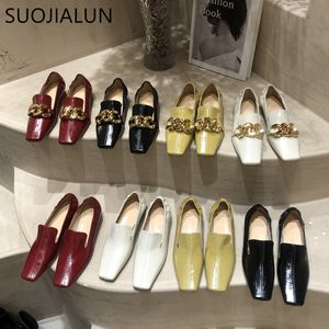 Klänningskor Suojialun 2022 Spring Women Flat Ballet Fashion Brand Chain Slip On Casual Ballerina Square Toe Soft Ladies Loafers 230224