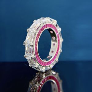2023 Eternity Ruby Diamond Ring 100% vero argento sterling 925 Fedi nuziali per feste per donna Uomo Gioielli di fidanzamento regalo