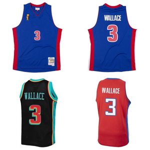 Ben Wallace Custom Basketball-Trikot S-6XL Mitchell Ness-Trikot 2003–04 Finals-Trophäe Mesh Hardwoods Classics Retro-Rot Blau Weiß Herren Damen Jugend-Trikots 3