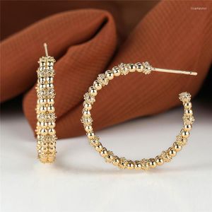Creolen, Vintage-Stil, goldfarben, minimalistisch, schlicht, trendig, großer runder Charme, kleine Perlen, Blume für Damenschmuck