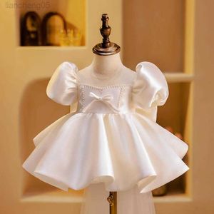 Flickans klänningar avancerade barndop Princess Evening Gown Bow Mesh Bead Design Wedding Birthday Party Girls Dresses For Eid A2396 W0224