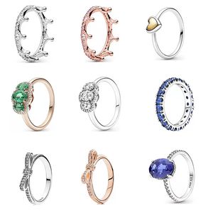 Pandora-925 Sterling Silver Dangle Charms Heart Shining Zircon Ring pl￤terad med 14K Love Fashion Par Ring Fashion