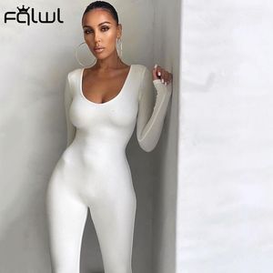 Women's Jumpsuits Rompers FQLWL Fall Winter Long Sleeve Sexy Rompers Womens Jumpsuit Female Outfits Brown Black White Bodycon Jumpsuit For Women 230223