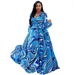 Casual Dresses Women Plus Size S-5XL Summer Chiffon Print Beach Long Maxi Dress Sexig V Neck Sleeve Loose Boho Party Holiday