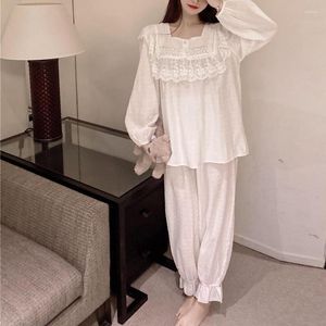 Women's Sleepwear Ladies White Cotton Lace Princess Pajama Set Long Sleeve Polka Dot Spring Autumn Homewear Clothes Cute Suit L505