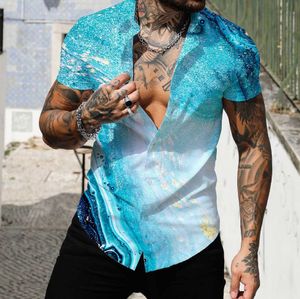 Camisas casuais masculinas Leisure Beach Surfing Men's Shirt 2023 Summer New 3D Geometry Digital Hawaiian Print Muscle Short Manga Top Z0224