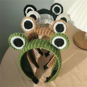 Hand Knitted Big Eyes Frog Headband Wash Makeup Hair Band Cute Cartoon Scrunchies Autumn Spring Headdress New Hair Accessories GC1932