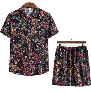 Men s Tracksuits Paisley Sets Short Sleeve Summer Casual Aloha Shirt Suit Print Hawaiian Beach Shorts Set Oversize Streetwear 13 Colors 230224