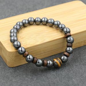 Charm armband pärlor armband män tiger öga lava sten hematit trä reiki chakra buddha meditation för smycken