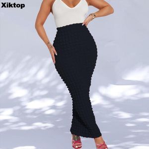 Skirts Xiktop Sexy Popcorn Slim Long Women High Waist Solid Pencil 2023 Spring Summer Harajuku Elegant Fairy Grunge Clothes 230224