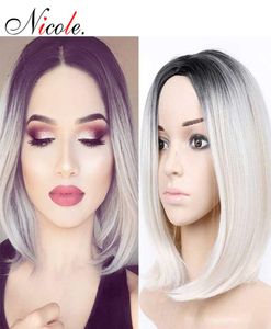 Tani Nicole 12 -calowa afroamerykańska prosta peruka krótka długość ramion Ombre White Blonde Brown 6 kolorów 6157332