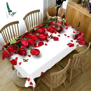 Table Cloth 3D Rose Printed Tablecloth Festive Floral Pattern Linen Stain Resistant Rectangular Wedding