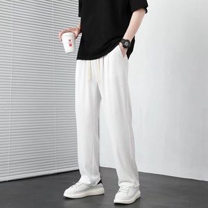 Herrbyxor mode sommar coolt tyg mäns baggy casual rak koreanska streetwear wide ben sweatpants byxor vit aprikos grå