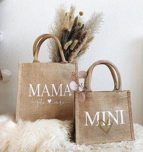 Shopping Bags Personalized Jute Bag for Mom and Child Mother's Day Gift Beach Bags Tote Bag Bridesmaid Bag Junior Bag Jute Tote Bag 230223