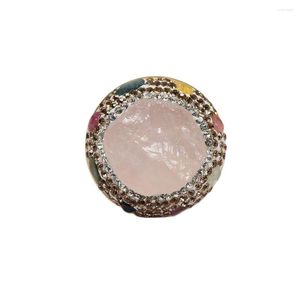 Wedding Rings GuaiGuai Jewelry Natural Pink Rose Quartzs Rough Tourmalines CZ Paved Gold Plated Handmade Girls Party Cute