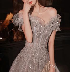 Party Dresses Gorgeous Evening Dresses Strapless Off Shoulder Sequin Beaded Bandage Shiny Slim A-Line Backless Floor-Length Wedding Party Gown 230223