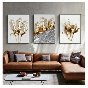 Posters e impressões de folhas de ouro Cuadros Wall Art Pictures para sala de estar decoração caseira